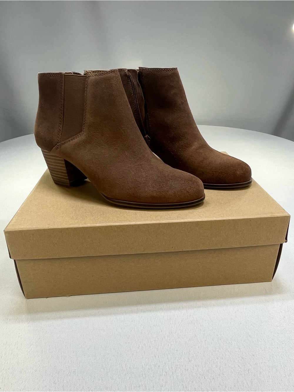 Lucky Brand Tulayne Leather Toffee Brown Block Heels Women’s Ankle Boots 7M